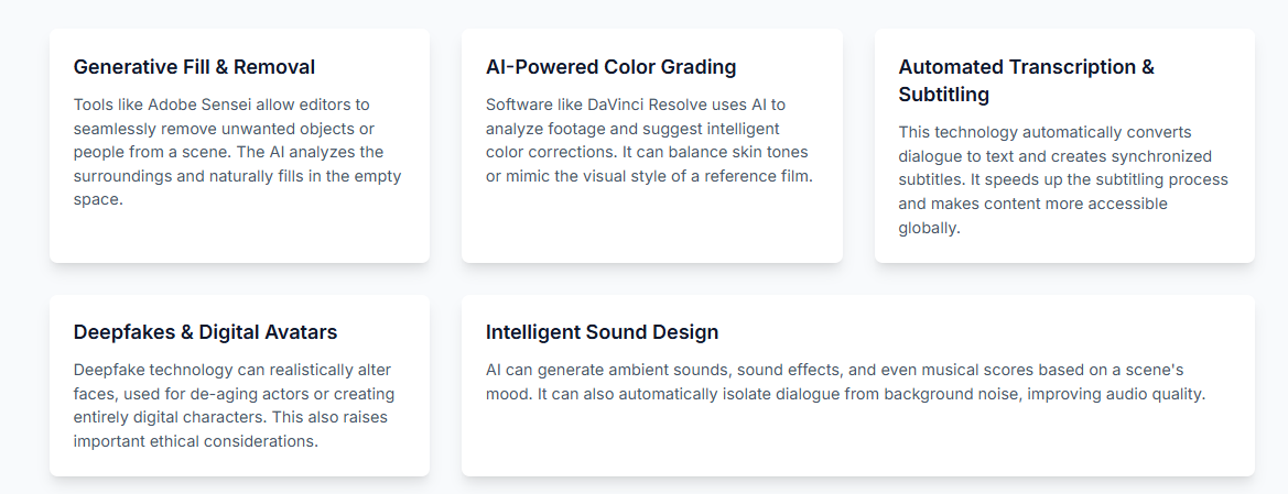 Here are five examples of AI technologies transforming the film industry.

